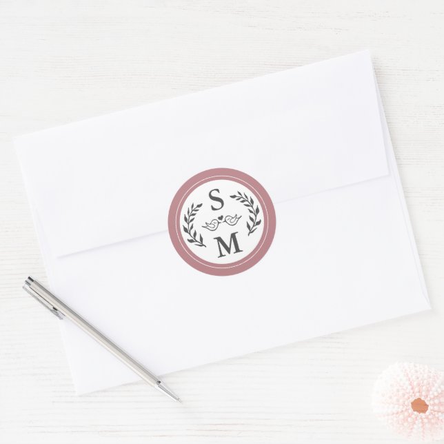 Elegant Wedding Modern Monogram Dusty Rose Favor Classic Round Sticker (Envelope)