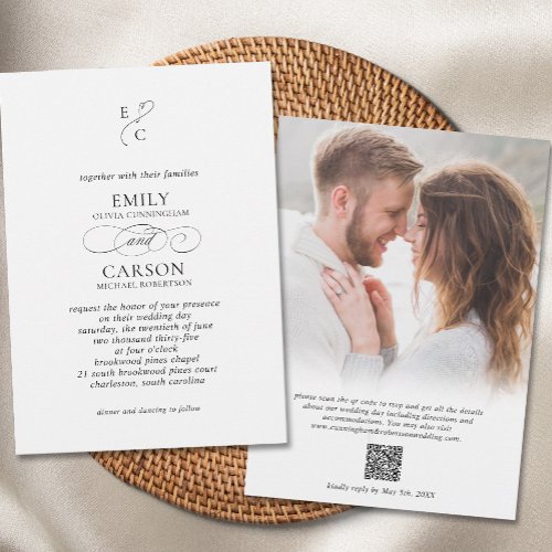 Elegant Wedding Modern Monogram Logo Faded Photo Invitation