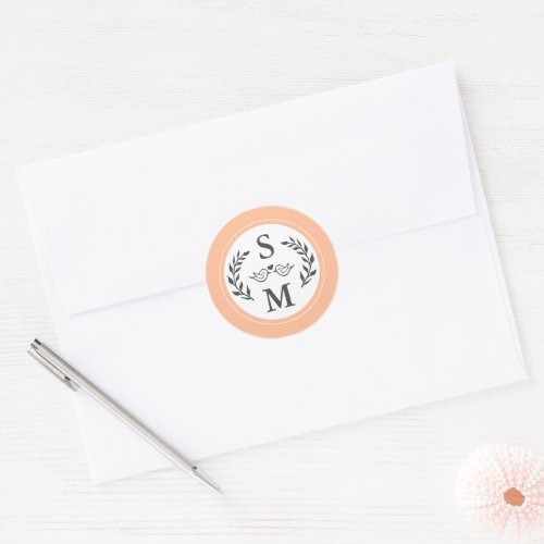 Elegant Wedding Modern Monogram Peach Trendy Favor Classic Round Sticker