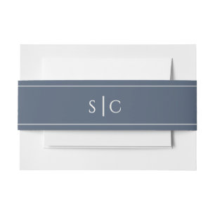 Elegant Wedding Modern Monogram Simple Navy Blue Invitation Belly Band