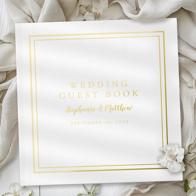 Elegant Wedding Modern Photo Calligraphy Real Gold Foil Guest Book (Creator Uploaded)