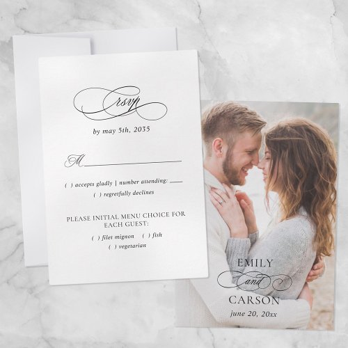 Elegant Wedding Modern Photo Meal Choice Names RSVP Card