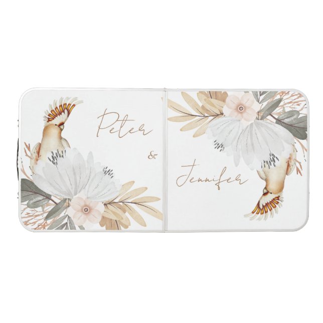 Elegant Wedding Monogram Boho watercolor flower Beer Pong Table (Top)