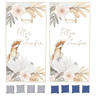 Elegant Wedding Monogram Boho watercolor flower Cornhole Set