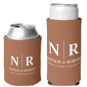 Elegant Wedding Monogram Bride Groom Initials Can Cooler