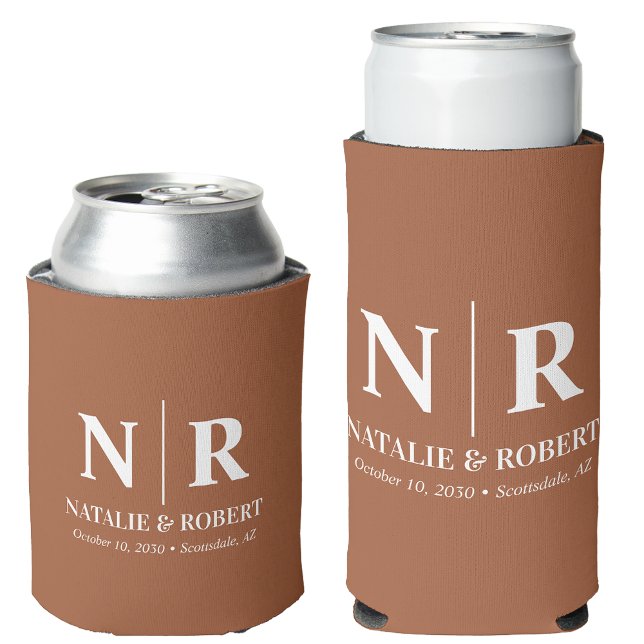 Elegant Wedding Monogram Bride Groom Initials Can Cooler (Creator Uploaded)