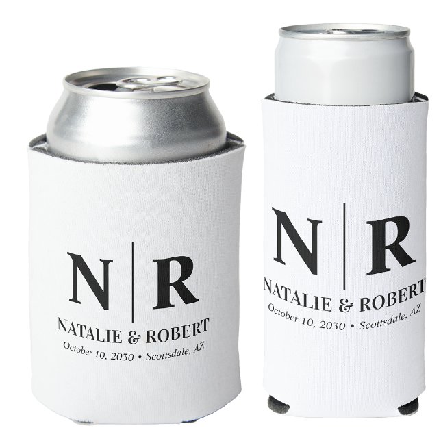 Elegant Wedding Monogram Bride Groom Initials Can Cooler (Creator Uploaded)