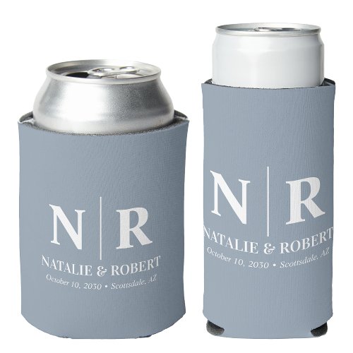 Elegant Wedding Monogram Bride Groom Initials Can Cooler