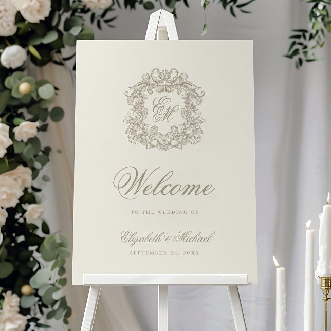 Elegant Wedding Monogram Crest Ivory Welcome Foam Board (Creator Uploaded)