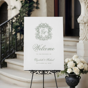 Elegant Wedding Monogram Crest Sage Green Welcome Foam Board