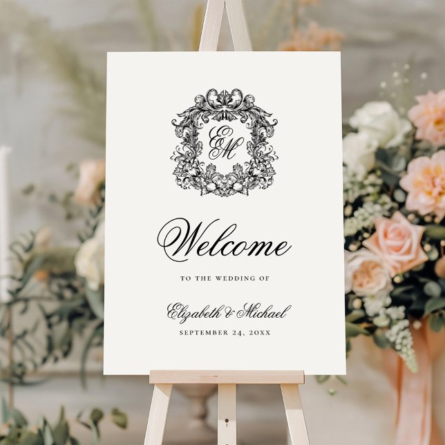 Elegant Wedding Monogram Crest Welcome Foam Board (Creator Uploaded)