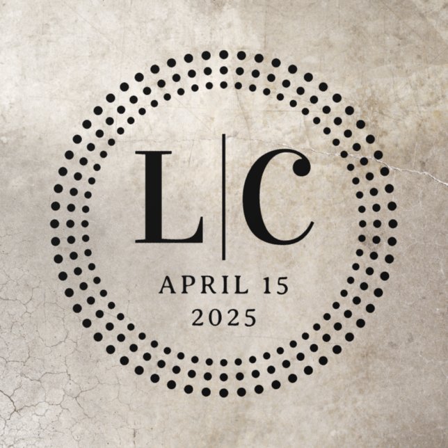 Elegant wedding monogram date radial dot border floor decals (Insitu)