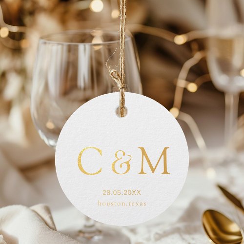 Elegant wedding monogram foil gift tag