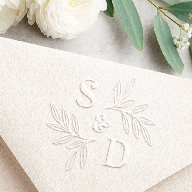Elegant wedding monogram greenery leaves embosser (Elegant wedding monogram greenery leaves embosser)