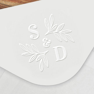 Elegant wedding monogram greenery leaves embosser