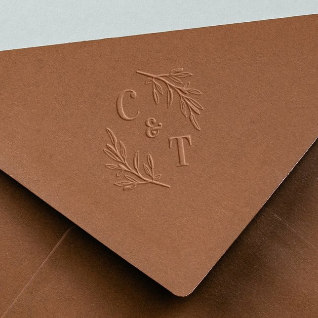 Elegant Wedding Monogram Greenery Leaves Embosser (Elegant Laurel Branch Wedding Save the Date Monogram Embossers.)