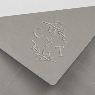 Elegant Wedding Monogram Greenery Leaves Embosser