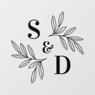 Elegant wedding monogram greenery leaves floor decals