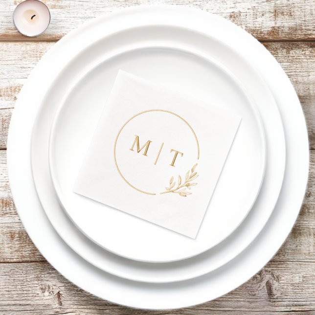 Elegant Wedding Monogram Greenery Leaves  Foil Napkins (Insitu)