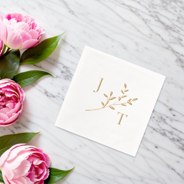 Elegant Wedding Monogram Greenery Leaves Foil Napkins (Insitu (Wedding))