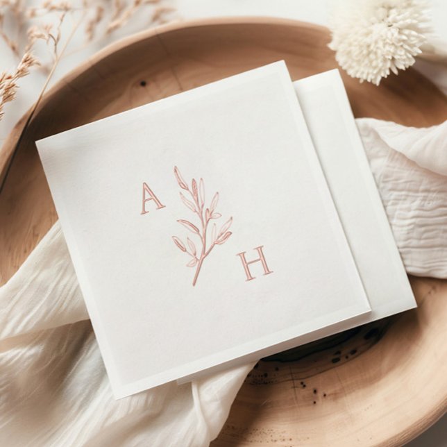 Elegant Wedding Monogram Greenery Leaves Foil Napkins (Elegant minimal wedding monogram with greenery foil napkins.)