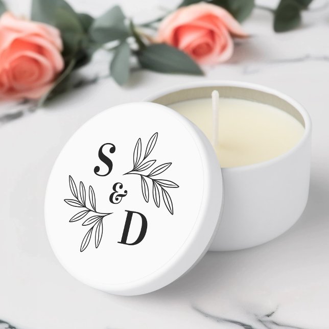 Elegant wedding monogram greenery leaves mini candle favors (Elegant wedding monogram greenery leaves mini candle favors)