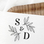 Elegant wedding monogram greenery leaves rubber stamp<br><div class="desc">Elegant wedding monogram rubber stamp featuring the couples monogram initials and greenery.</div>