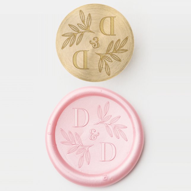 Elegant wedding monogram greenery leaves wax seal stamp (Stamped)