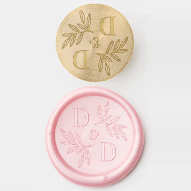 Elegant wedding monogram greenery leaves wax seal stamp | Zazzle