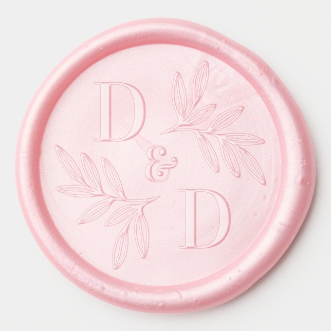 Elegant wedding monogram greenery leaves wax seal sticker (Front)