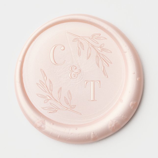 Elegant Wedding Monogram Greenery Leaves Wax Seal Sticker (Front)