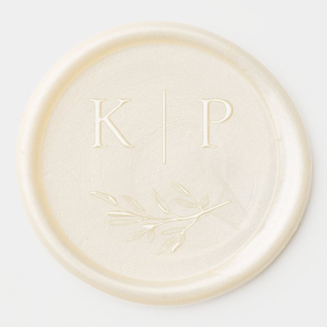 Elegant Wedding Monogram Greenery Leaves Wax Seal Sticker (Front)