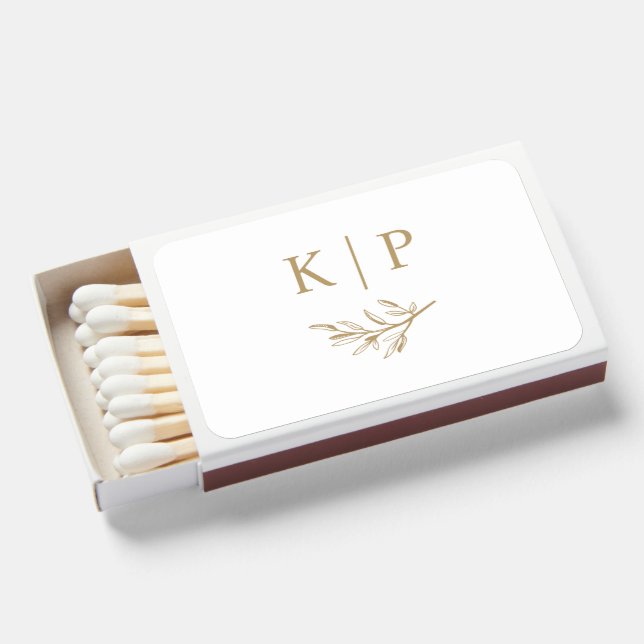 Elegant Wedding Monogram Greenery  Matchboxes (Front Open)