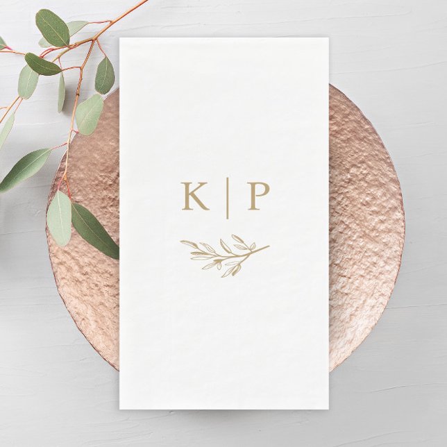 Elegant Wedding Monogram Greenery  Paper Guest Towels (Simple Wedding Monogram with Greenery Guest Towels Napkins.)