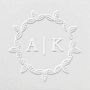 Elegant Wedding Monogram Greenery Wreath Embosser