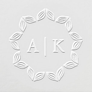 Elegant Wedding Monogram Greenery Wreath Embosser