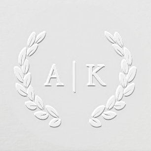 Elegant Wedding Monogram Greenery Wreath Embosser