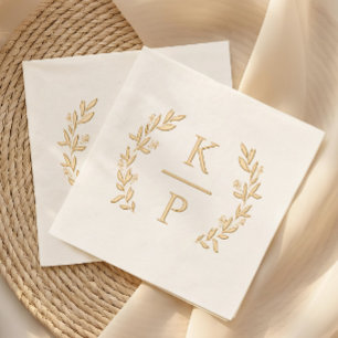 Elegant Wedding Monogram Laurel Branch Greenery Foil Napkins