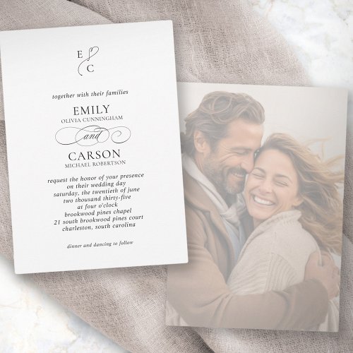 Elegant Wedding Monogram Logo Modern Faded Photo Invitation