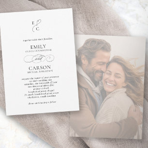 Elegant Wedding Monogram Logo Modern Faded Photo Invitation