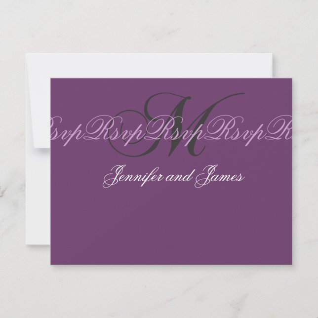 Elegant Wedding Monogram M RSVP Cards Purple (Front)