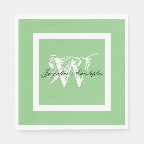 Elegant Wedding Monogram Name Chic Soft Mint Green Napkins