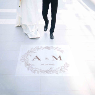 Elegant wedding monogram names date floor decals