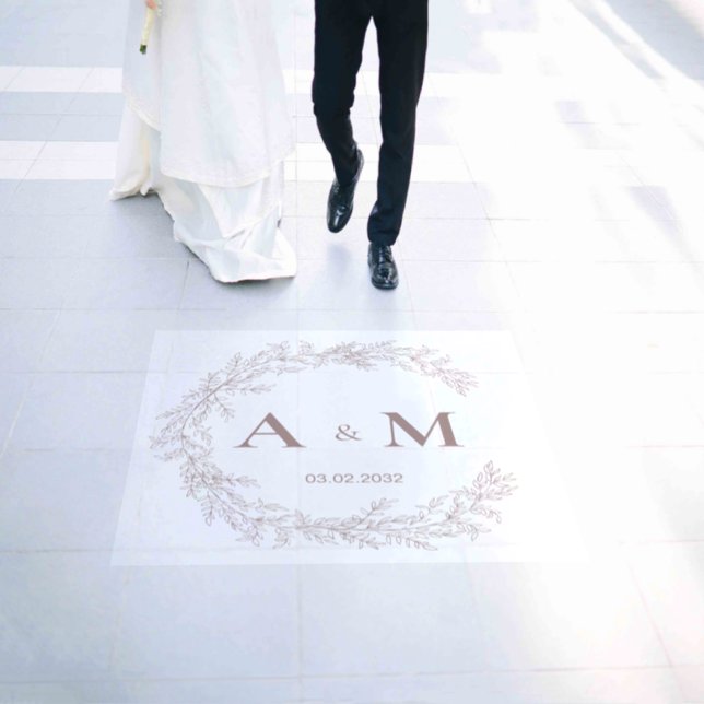 Elegant wedding monogram names date floor decals (Wedding)