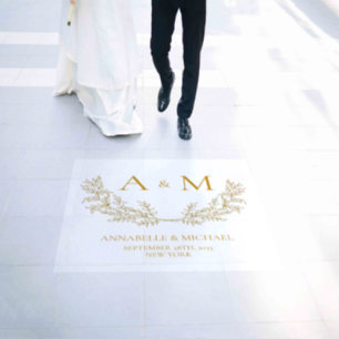 Elegant wedding monogram names date floor decals