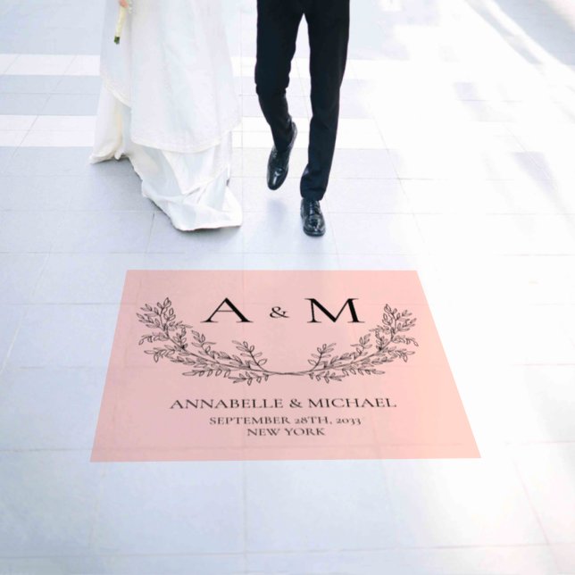 Elegant wedding monogram names date  floor decals (Wedding)