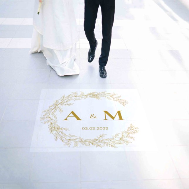 Elegant wedding monogram names date floor decals (Wedding)