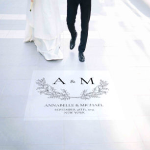 Elegant wedding monogram names date  floor decals