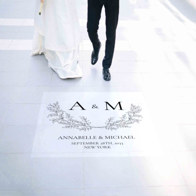 Elegant wedding monogram names date  floor decals (Wedding)