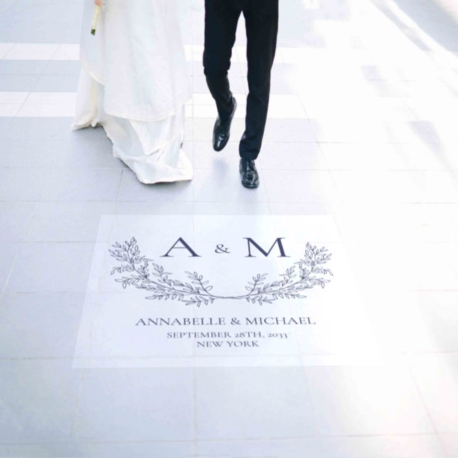 Elegant wedding monogram names date  floor decals (Wedding)